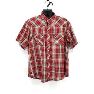 Wrangler Mens Wrancher Pearl Snap Front Short Sleeve Shirt Size 2XL Red Plaid